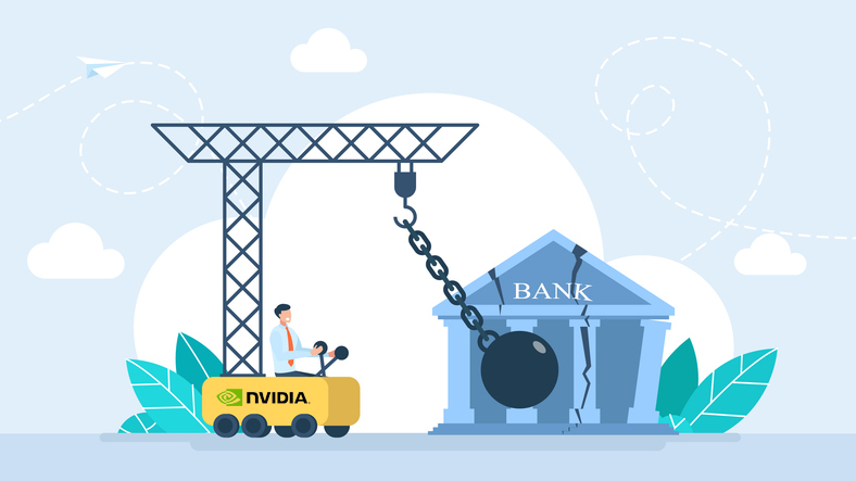 Bank being destroyed with wrecking ball